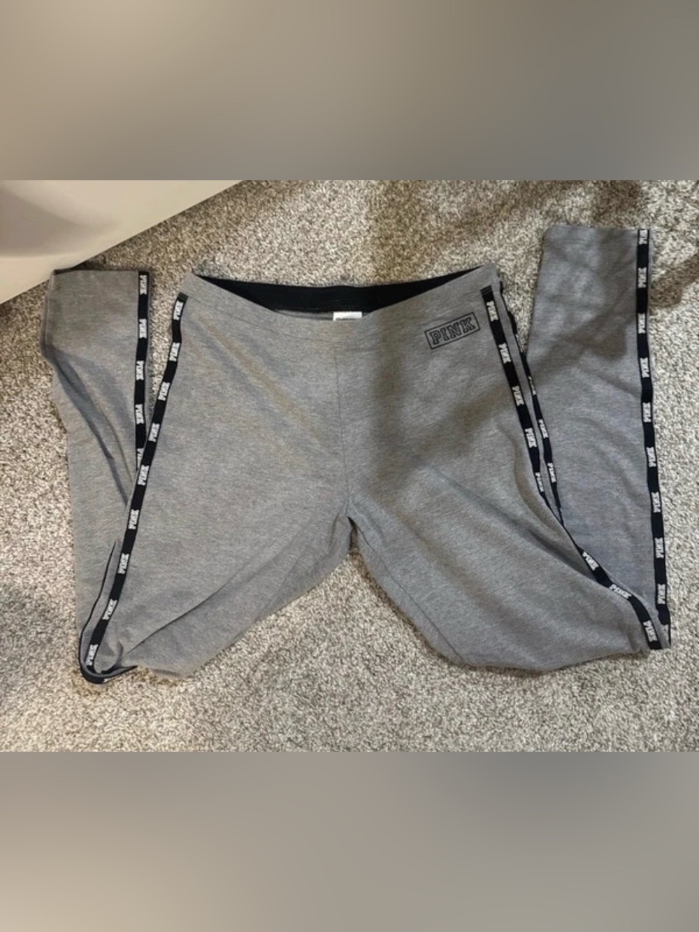 PINK Victoria's Secret Gray Logo-Trim Leggings